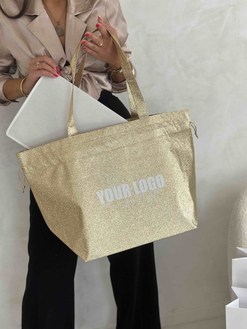 Sac Non Tissé Personnalisé Pailleté Doré – Cabas modèle Nice Disco L | Moonpack