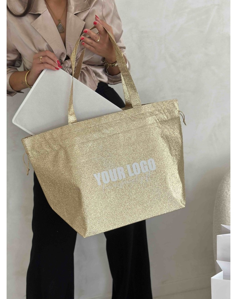 Sac Non Tissé Personnalisé Pailleté Doré – Cabas modèle Nice Disco L | Moonpack