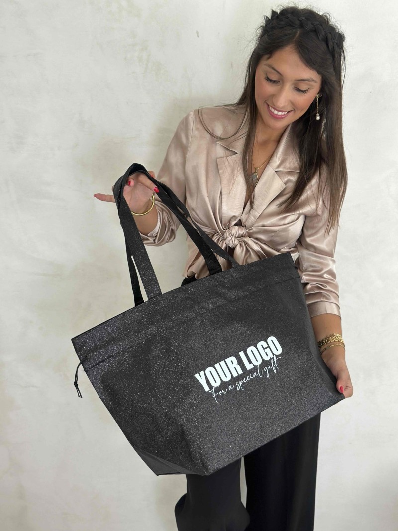 Sac Non Tissé Personnalisé Noir – Cabas Publicitaire modèle Nice Disco L | Moonpack
