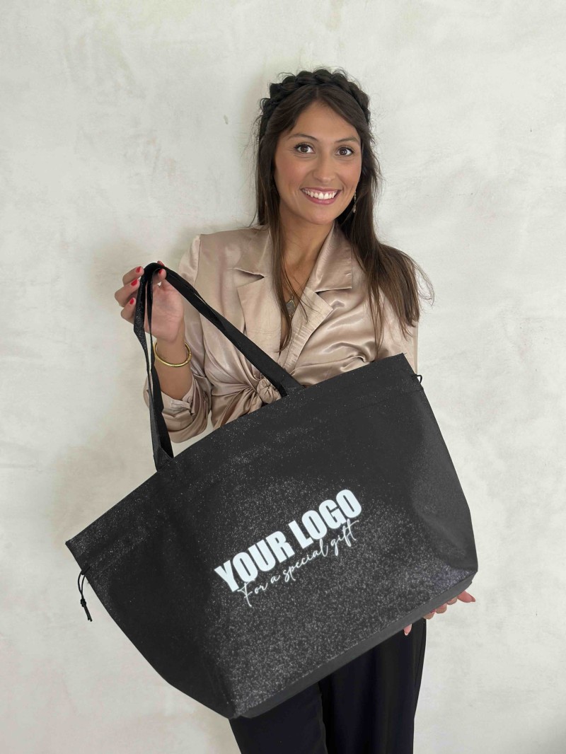 Sac Non Tissé Personnalisé Noir – Cabas Publicitaire modèle Nice Disco L | Moonpack