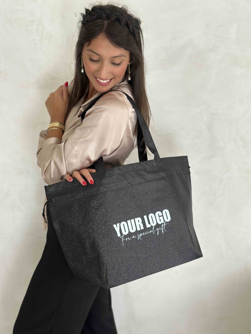 Sac Non Tissé Personnalisé Noir – Cabas Publicitaire modèle Nice Disco L | Moonpack