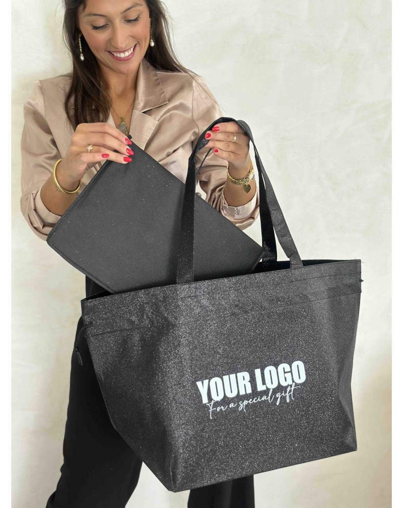 Sac Non Tissé Personnalisé Noir – Cabas Publicitaire modèle Nice Disco L | Moonpack