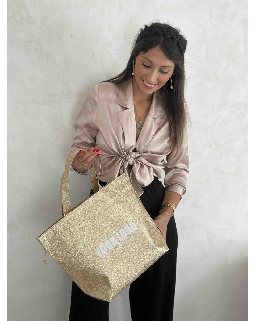 Sac Non Tissé Personnalisé Pailleté Doré – Cabas modèle Nice Disco M | Moonpack