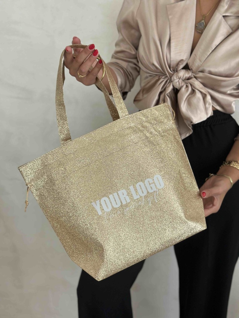 Sac Non Tissé Personnalisé Pailleté Doré – Cabas modèle Nice Disco M | Moonpack