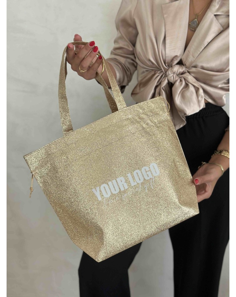 Sac Non Tissé Personnalisé Pailleté Doré – Cabas modèle Nice Disco M | Moonpack
