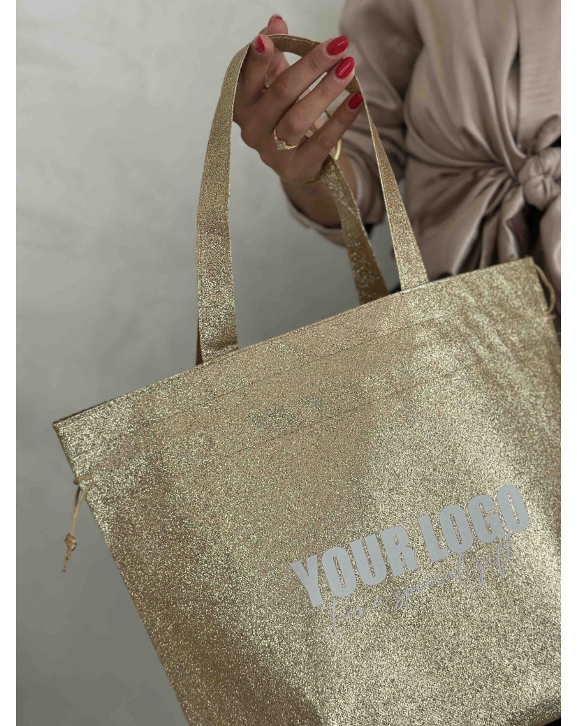 Sac Non Tissé Personnalisé Pailleté Doré – Cabas modèle Nice Disco M | Moonpack