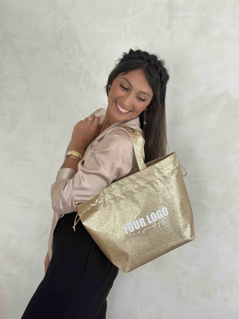 Sac Non Tissé Personnalisé Pailleté Doré – Cabas modèle Nice Disco M | Moonpack