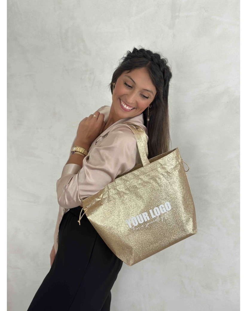 Sac Non Tissé Personnalisé Pailleté Doré – Cabas modèle Nice Disco M | Moonpack