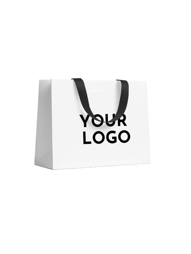 Luxe witte papieren tas - WIT met handvat Zwart Lint - L (45x14x35CM)