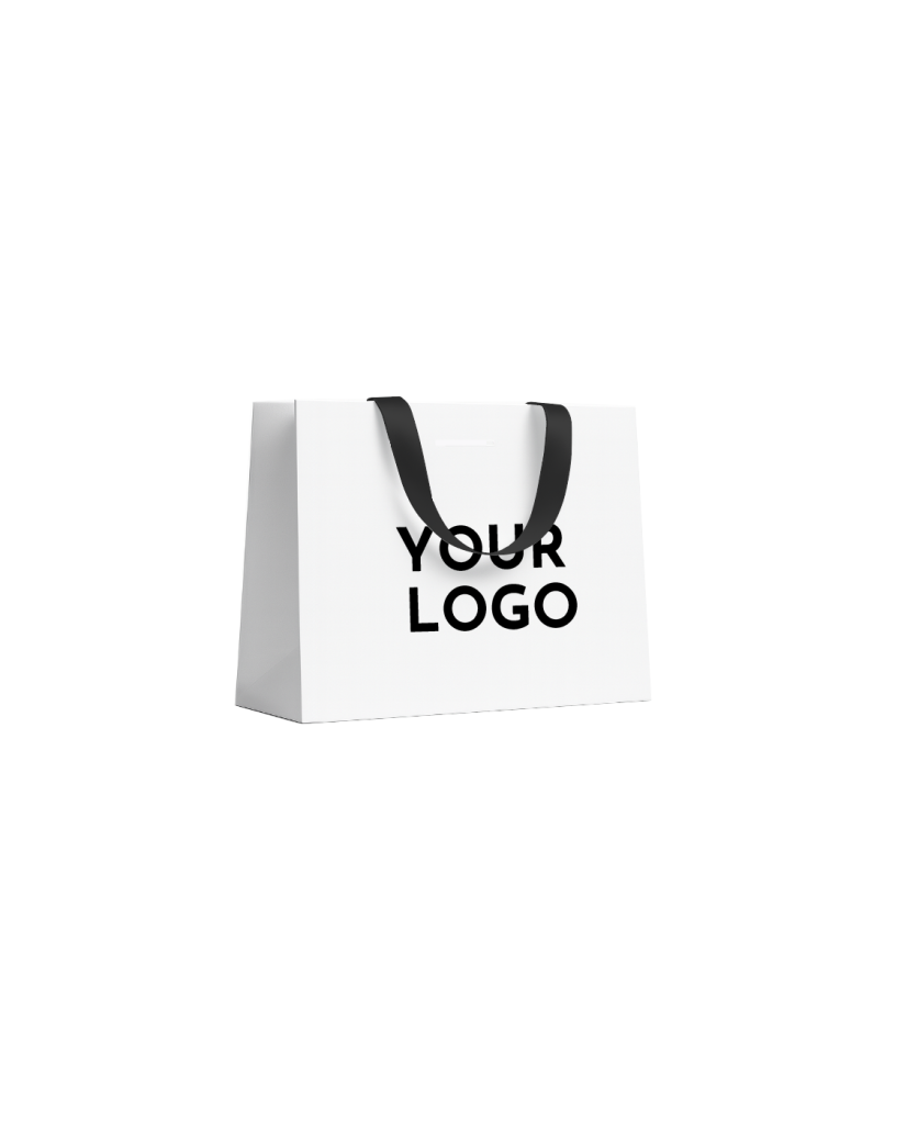 Luxe witte papieren tas - WIT met handvat Zwart Lint - L (45x14x35CM)
