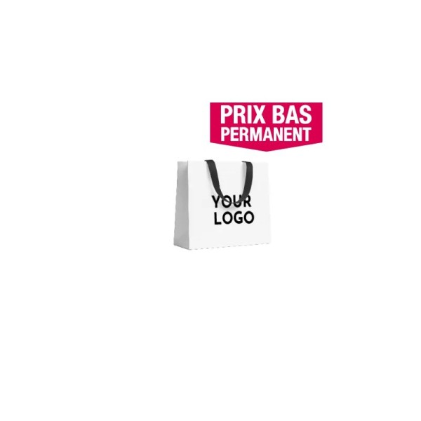 BOLSA DE PAPEL LUJO BLANCA – ASAS NEGRAS – XS (16x8x16 cm)