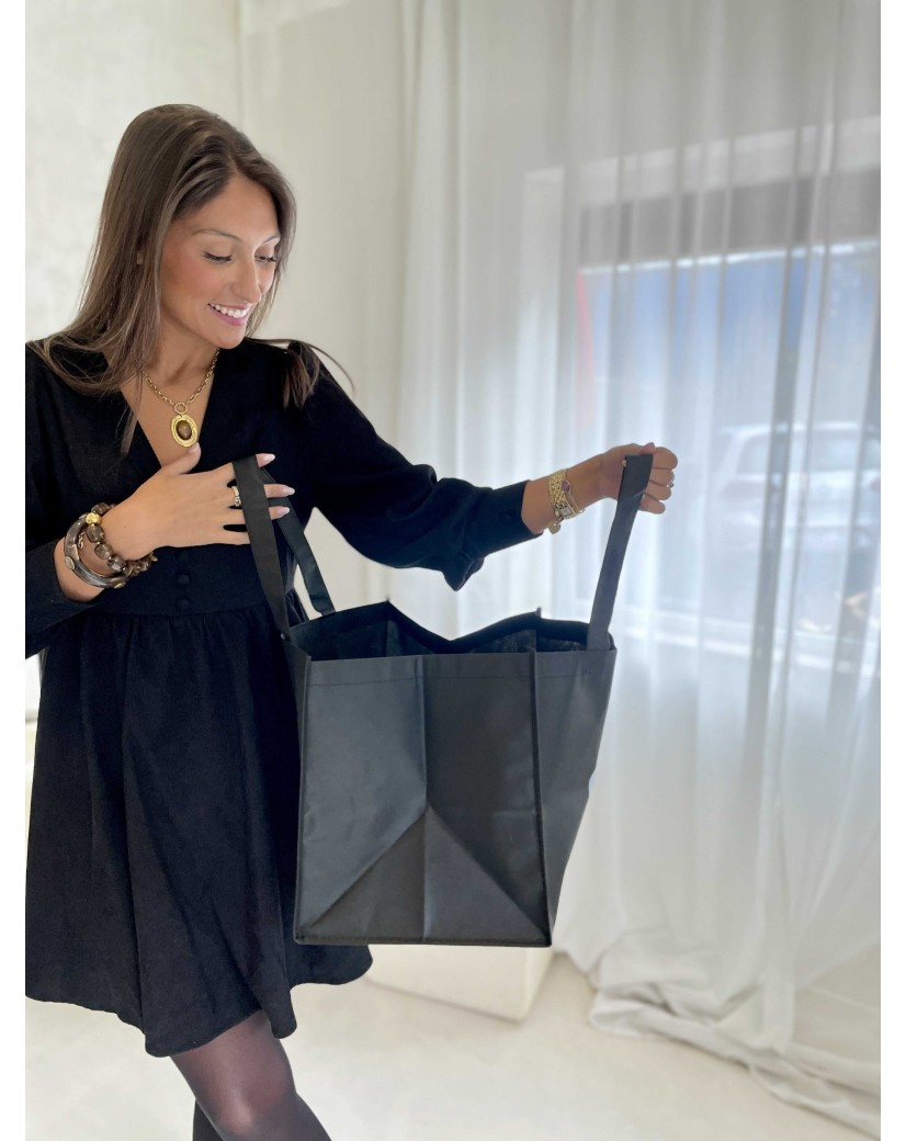 Bolsa de tela negra personalizada, barata y ecológica