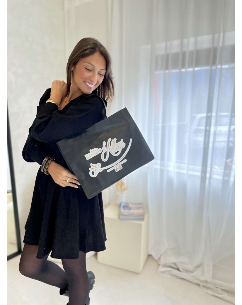 Bolsa de tela negra personalizada, barata y ecológica Bolsa de tela negra personalizada, barata y ecológica