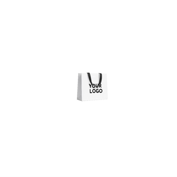 LUXURY PAPER BAG WHITE – BLACK HANDLES – XS (16x8x16 cm)