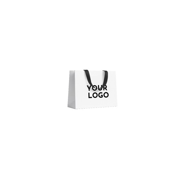 LUXURY PAPER BAG WHITE – BLACK HANDLES – S (25x10x20 cm)