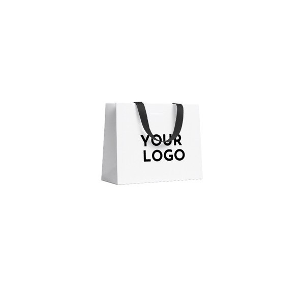 LUXURY PAPER BAG WHITE – BLACK HANDLES – M (35x12x25 cm)