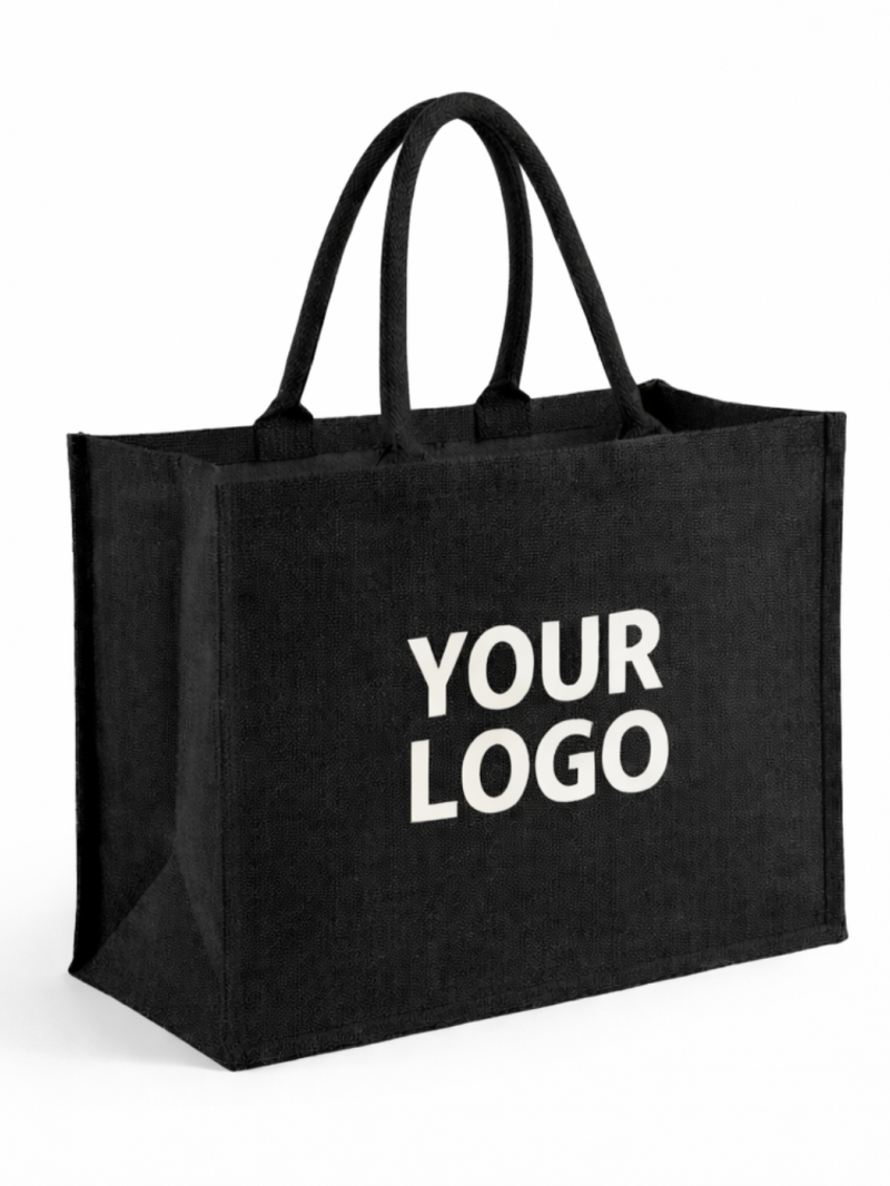 Black burlap bags customized with your logo - Order now