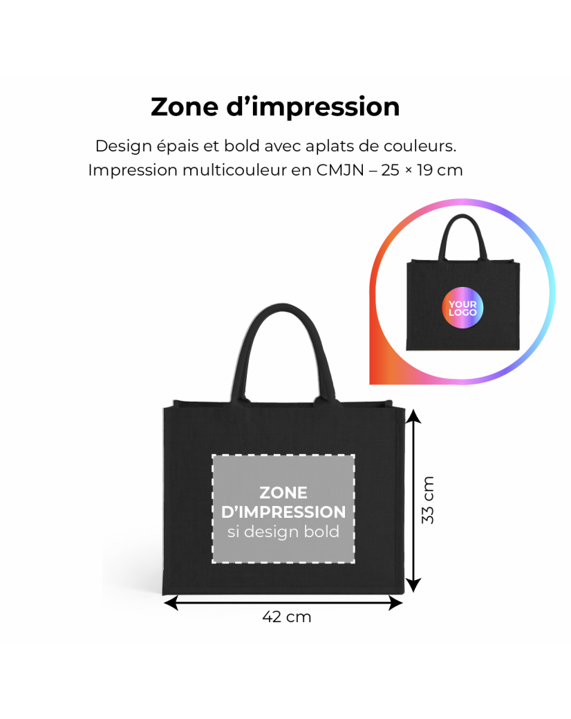 Sacs en toile de jute noir personnalisés avec votre logo - Commandez maintenant