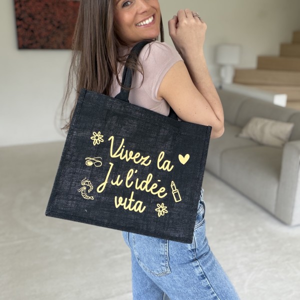 Black burlap bags customized with your logo - Order now