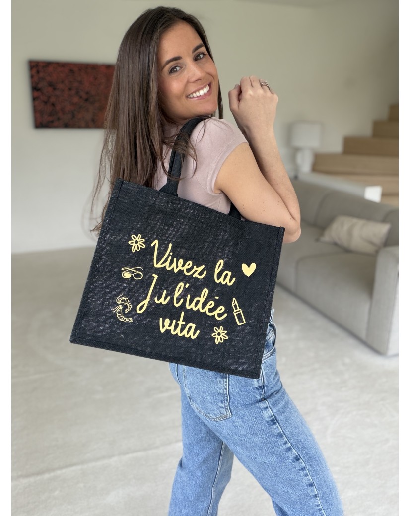 Black burlap bags customized with your logo - Order now