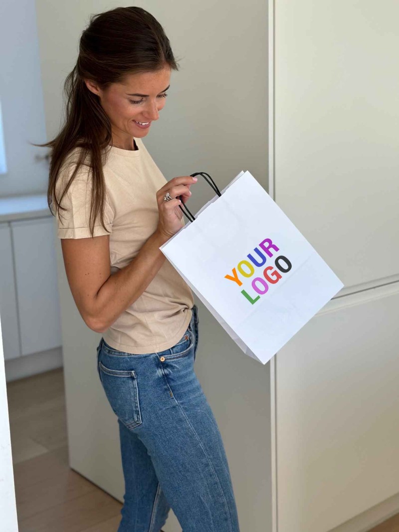 White Kraft Bag M – Black Handles & The Spotlight On Your Logo