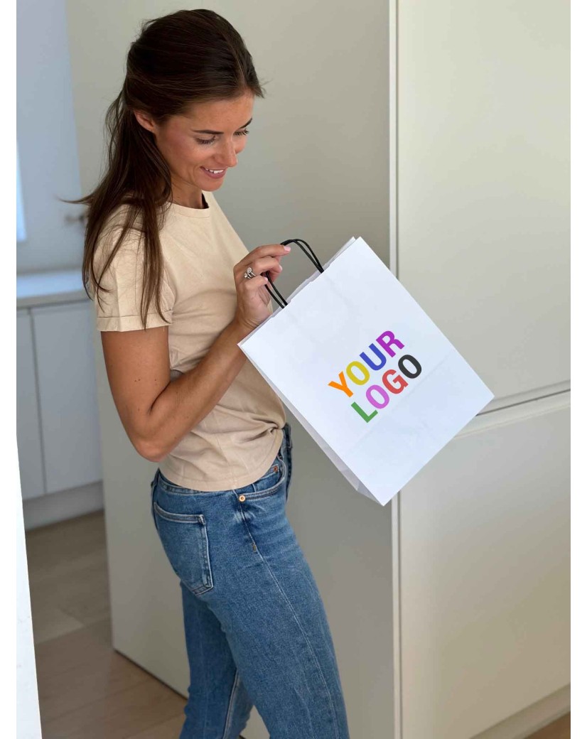 White Kraft Bag M – Black Handles & The Spotlight On Your Logo