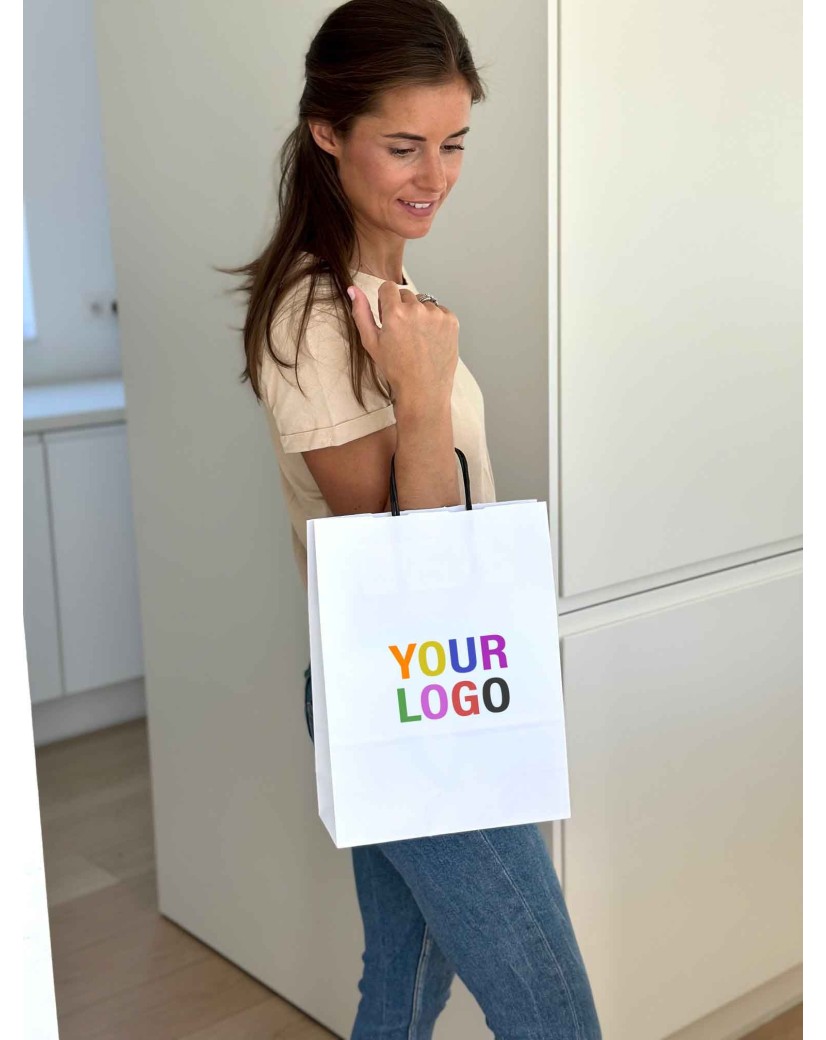 White Kraft Bag M – Black Handles & The Spotlight On Your Logo