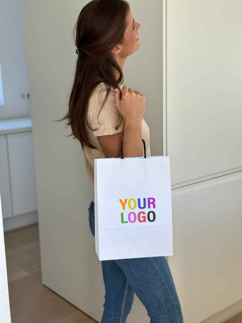 White Kraft Bag M – Black Handles & The Spotlight On Your Logo