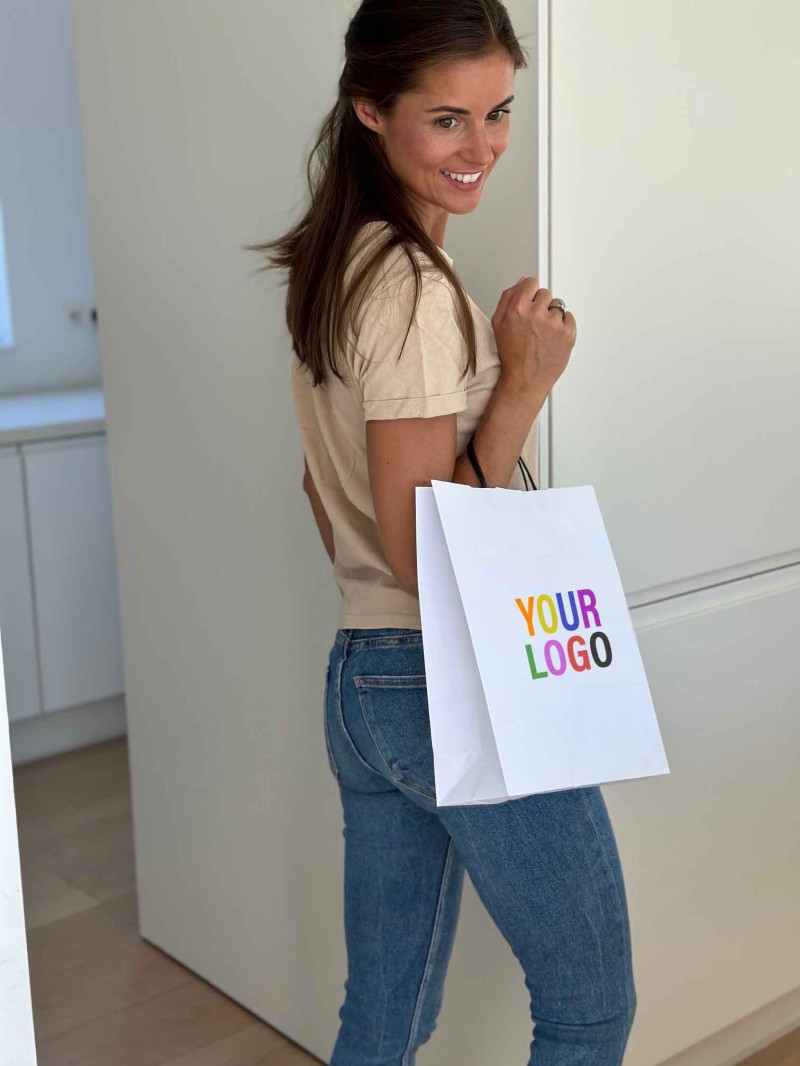 White Kraft Bag M – Black Handles & The Spotlight On Your Logo