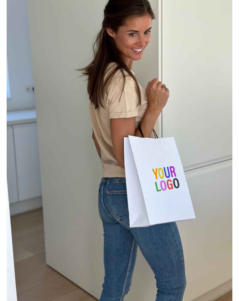 White Kraft Bag M – Black Handles & The Spotlight On Your Logo