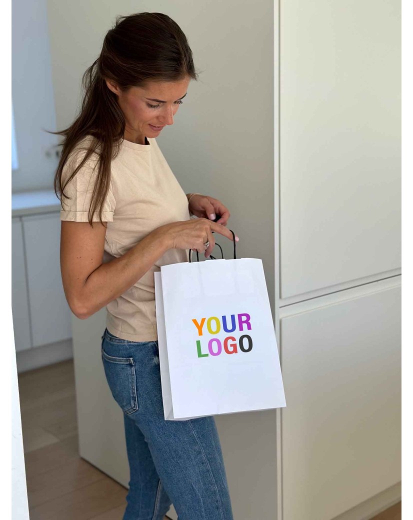 White Kraft Bag M – Black Handles & The Spotlight On Your Logo