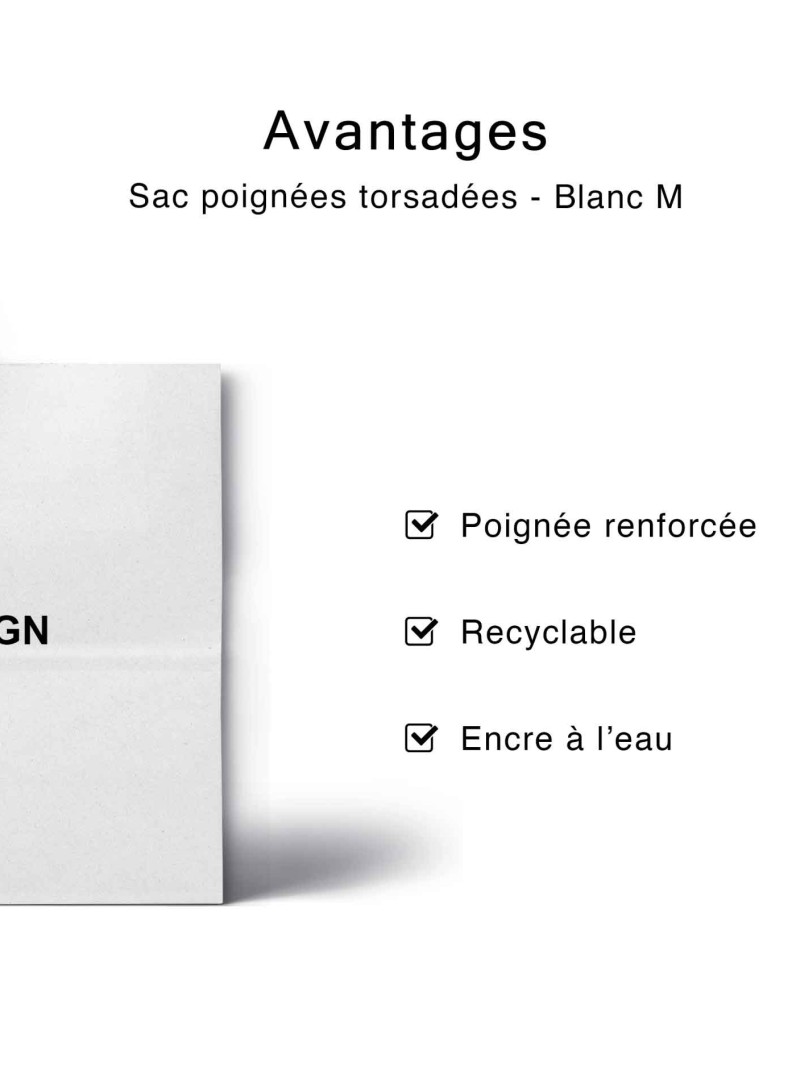 Sac kraft Blanc M – Avec Poignées Noires Et Logo Bien En Vue