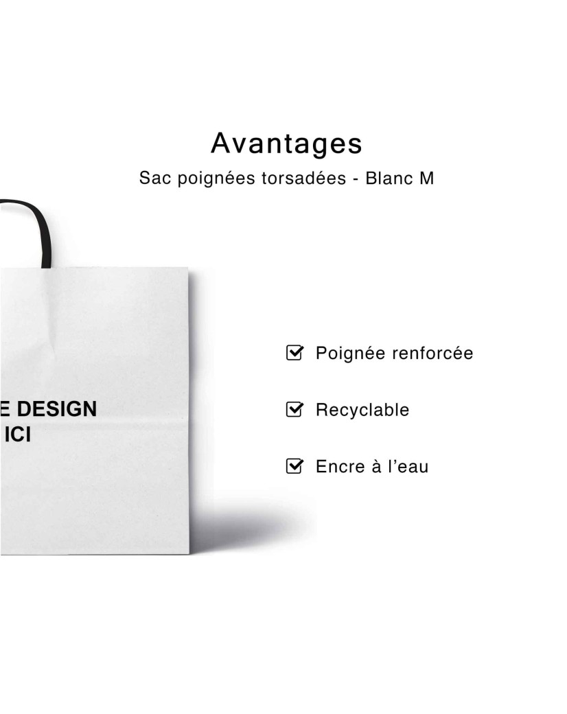 Sac kraft Blanc M – Avec Poignées Noires Et Logo Bien En Vue