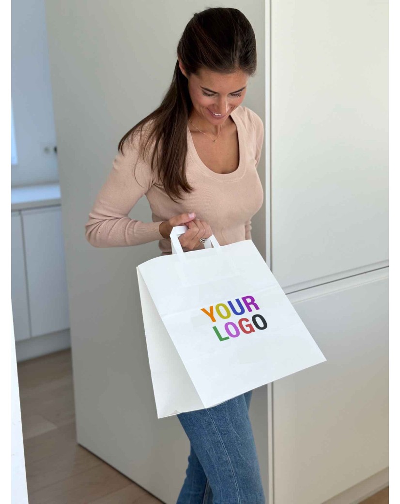 Flat handle bags - White SNACK TAKEAWAY