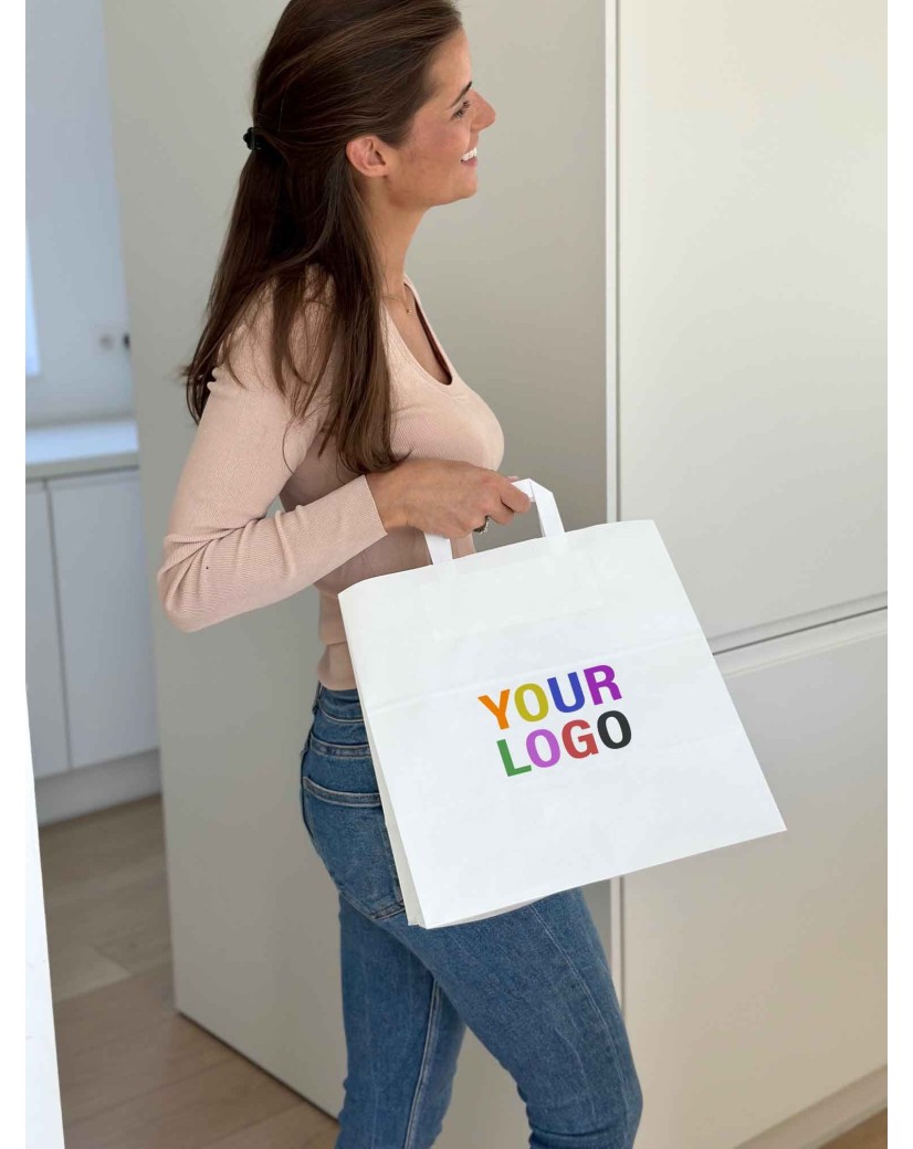 Flat handle bags - White SNACK TAKEAWAY