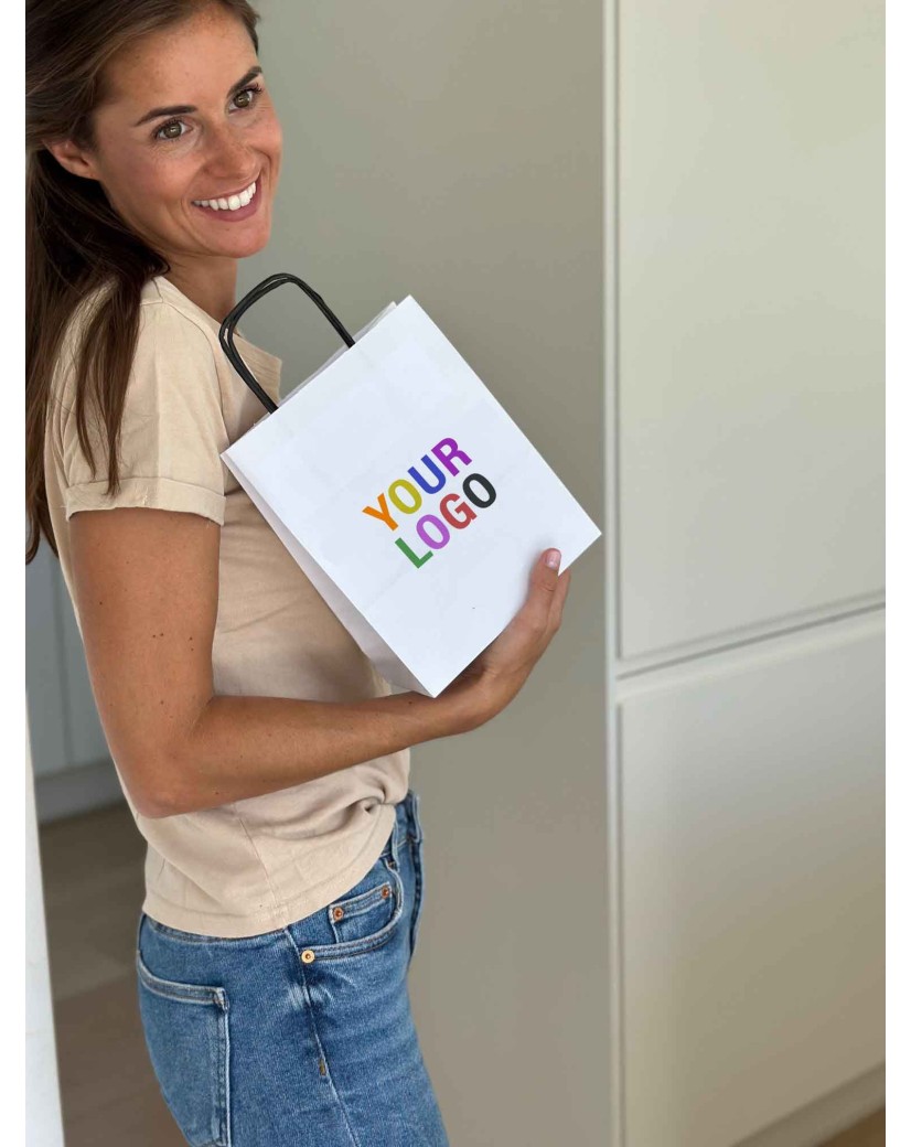 Black Twisted Handle Bags – White – S (18x8x22.5 cm)