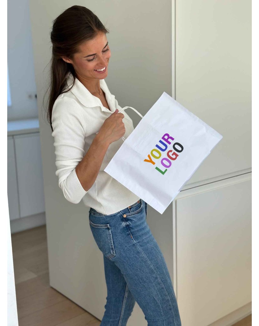 Weiße Papiertüten im Querformat – Größe S (33×10×24 cm)
