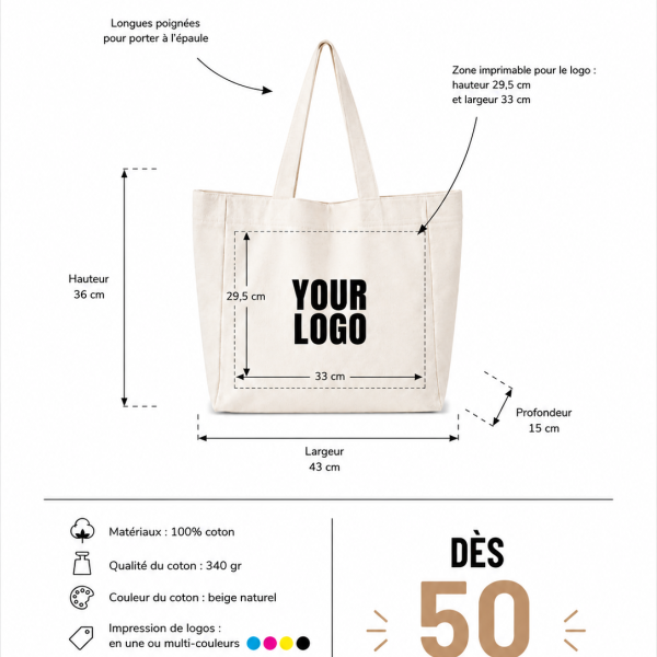 COTTON BAG "NANCY" - NATURAL (43x15x36 cm)