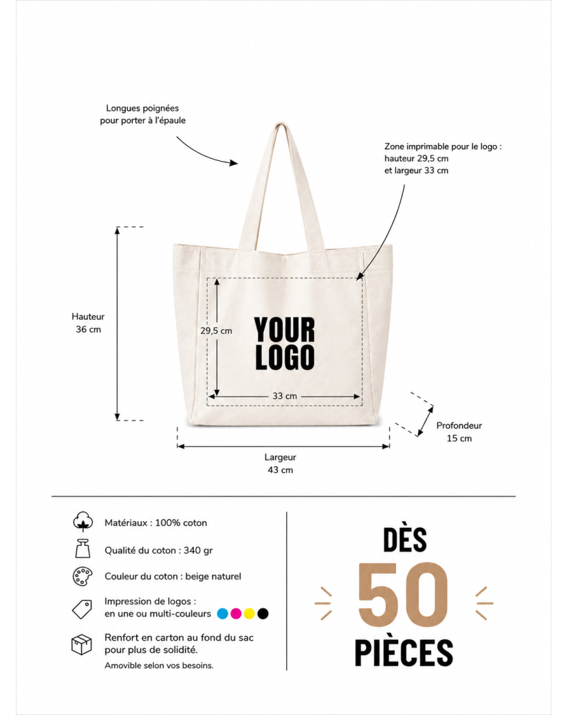 BOLSA DE ALGODÓN "NANCY" - NATURAL (43x15x36 cm)