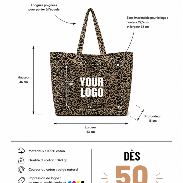 COTTON BAG "NANCY" - DARK LEOPARD 🖤 (43x15x36 cm)