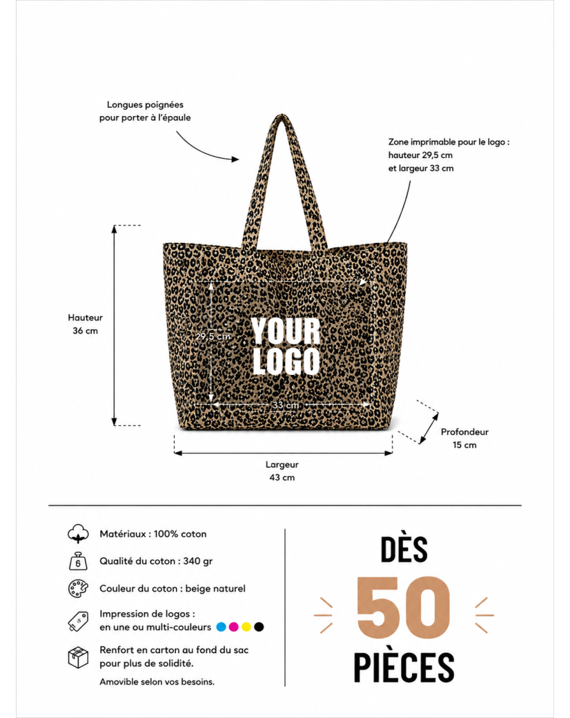 BAUMWOLLTASCHE "NANCY" - DUNKLER LEOPARD 🖤 (43x15x36 cm)