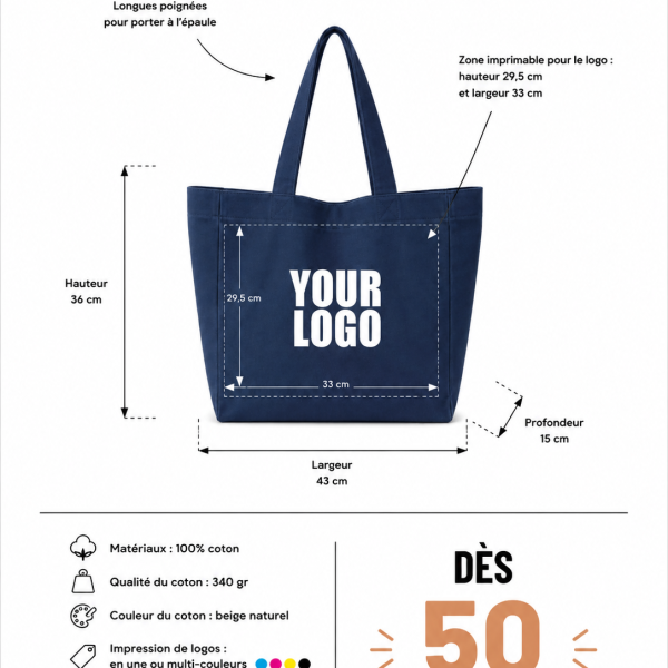 COTTON BAG "NANCY" – NAVY (43x15x36cm)