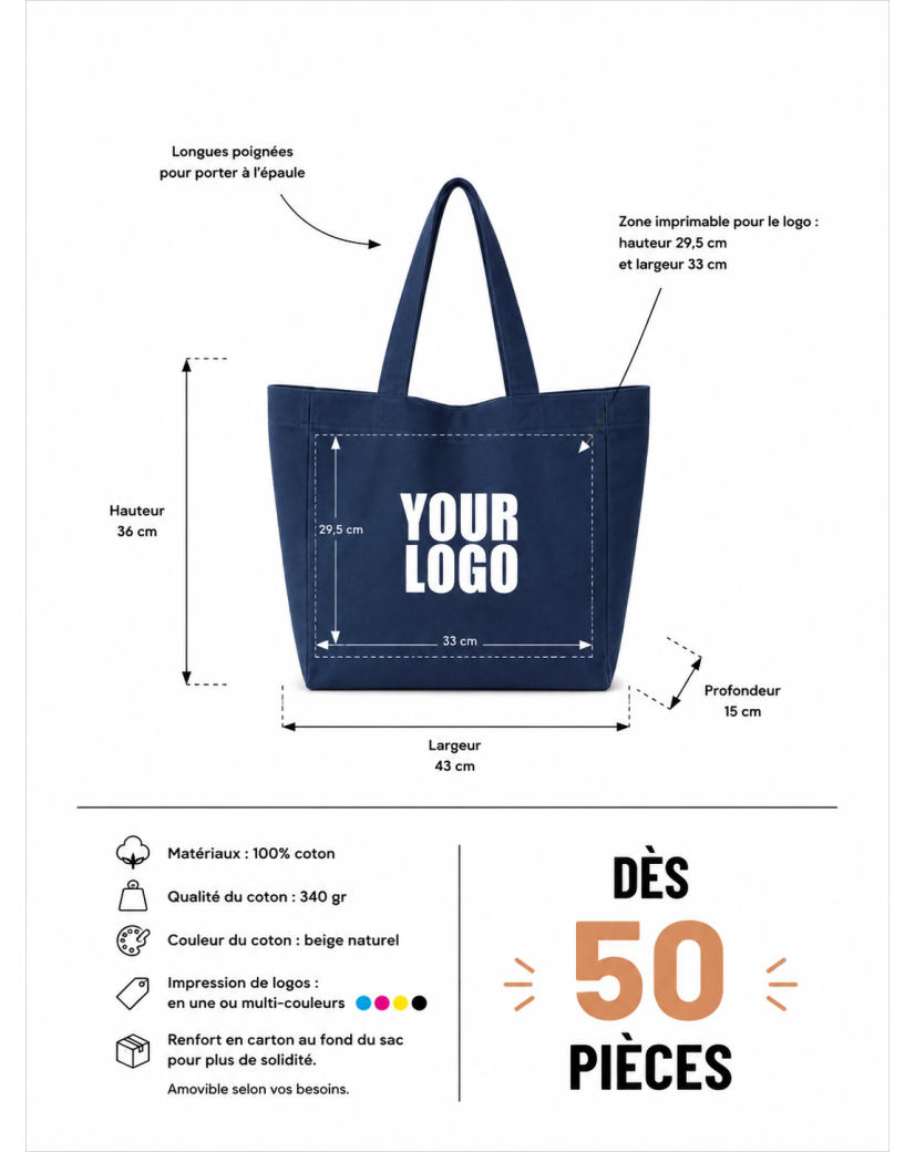 SAC COTON "NANCY" - NAVY (43x15x36cm)