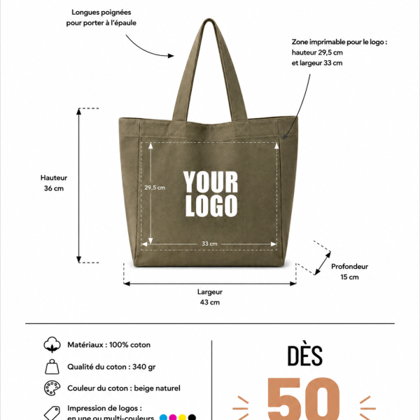 COTTON BAG "NANCY" - ARMY (43x15x36 cm)