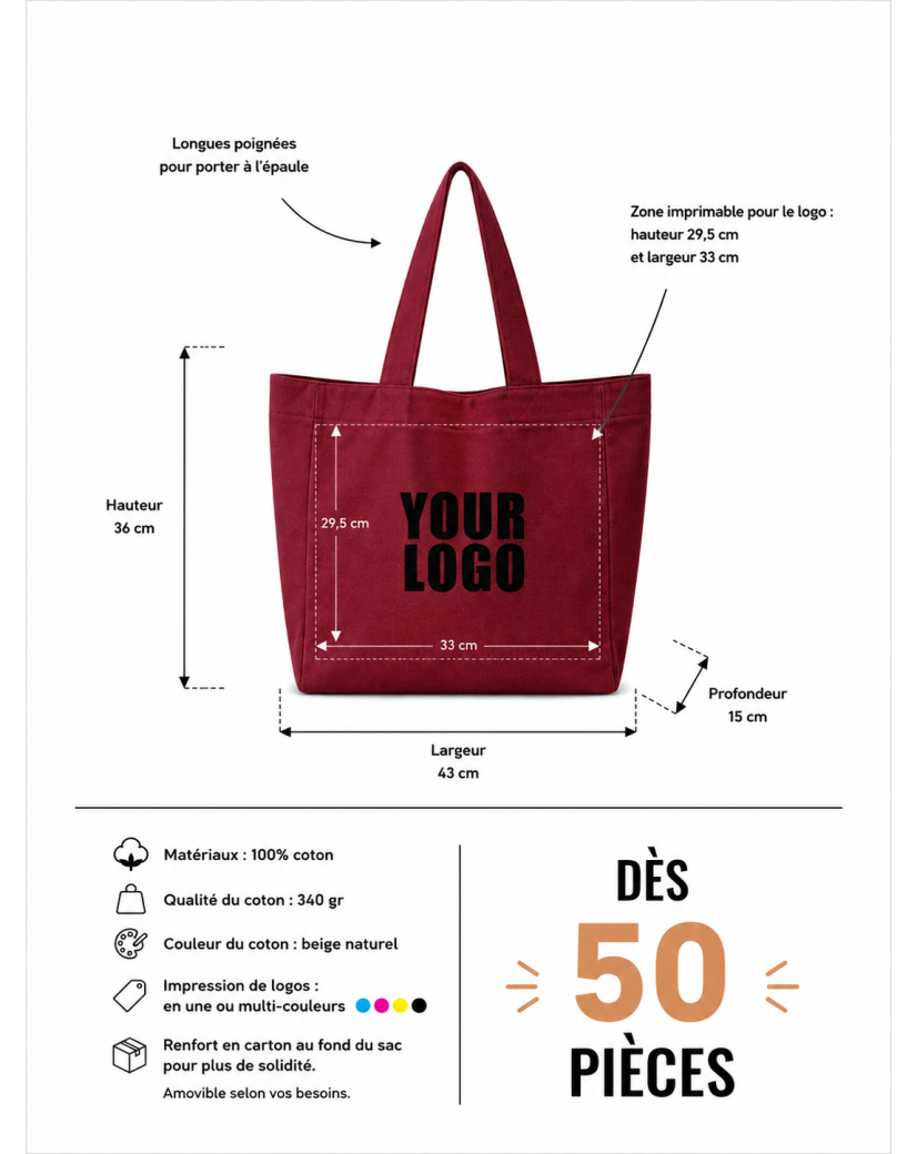 BOLSA DE ALGODÓN "NANCY" – BORDEAUX (43x15x36cm)