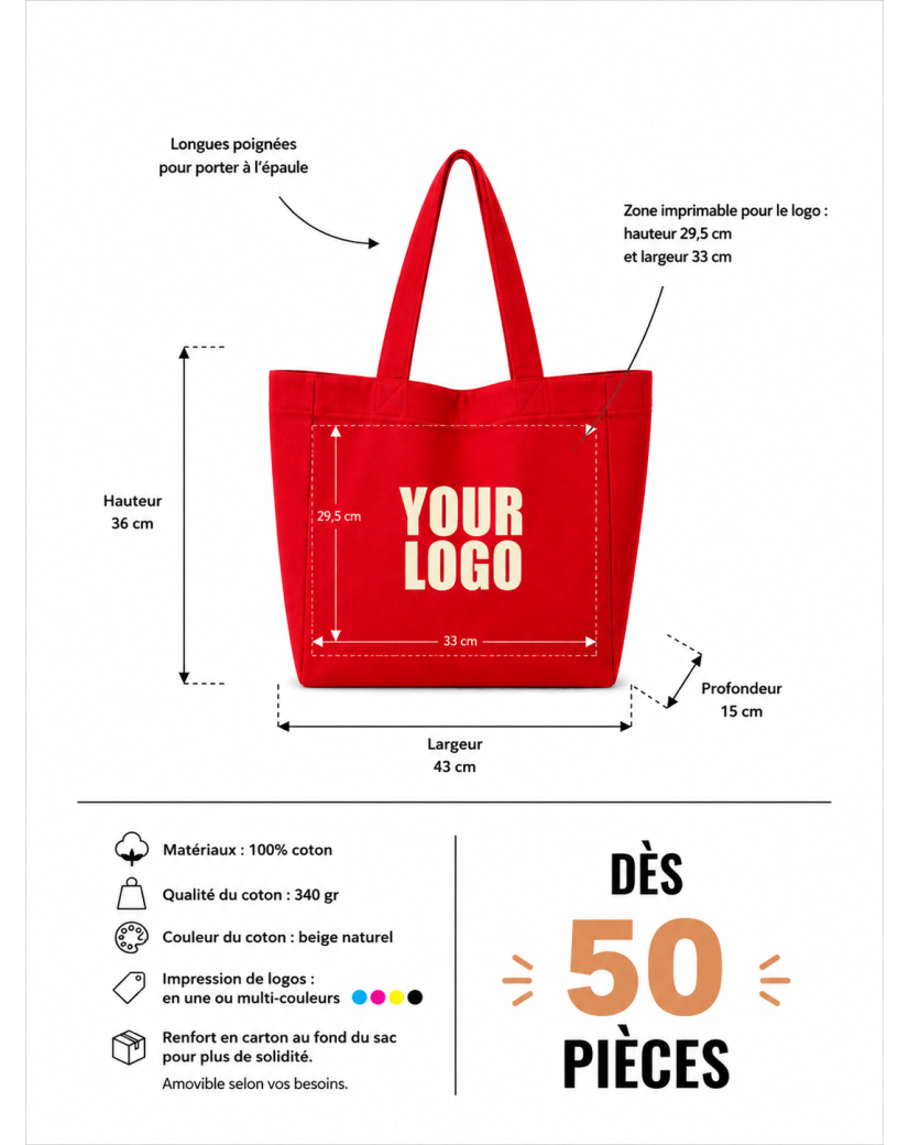 SAC COTON "NANCY" - ROUGE (43x15x36cm)