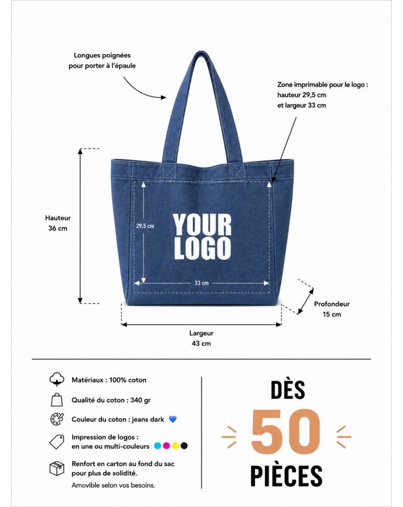 DRAAGTAS "NANCY" - JEANS DONKER (43x15x36 cm)