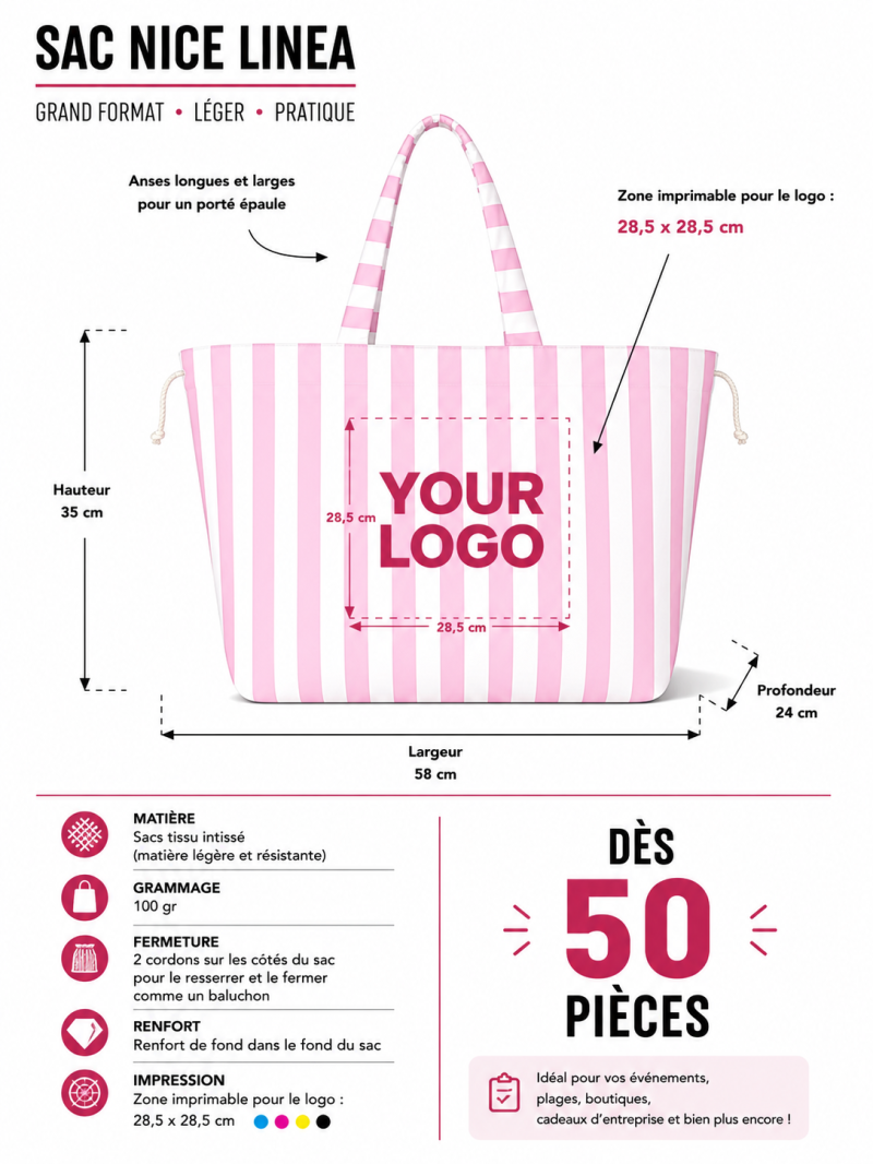 SAC NICE LINEA ROSE PEPS - L 🩷 (58x24x35cm)