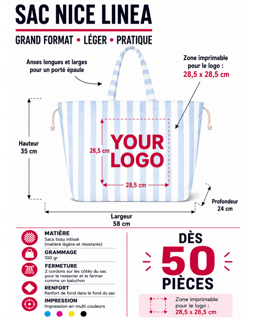 SAC NICE LINEA BLEU - L 🩵 (58x24x35cm)