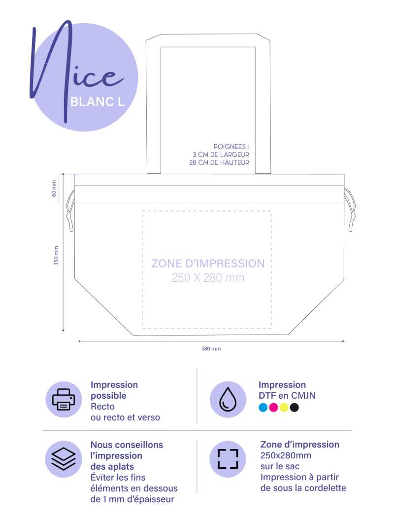 NONWOVEN DRAAGTAS "NICE" WIT L (58x24x35cm)